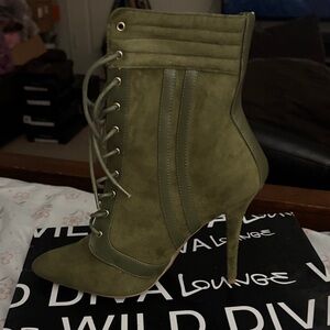 Wild Diva Khaki Lace-Up Stiletto Booties
